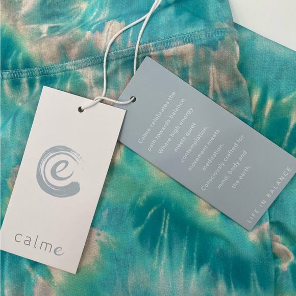 JOHNNY WAS x CALME Paddle Pants (Leggings) Aqua Keys Blue Tie Dye Gym Medium NWT - Picture 11 of 15